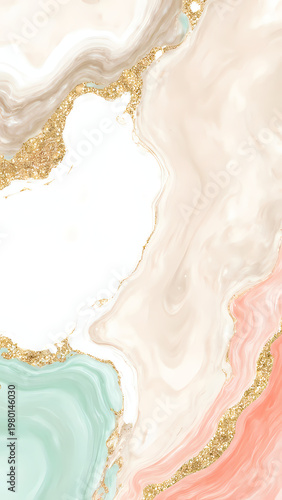 Swirls of soft pastels blend harmoniously, illuminated by shimmering gold accents. This abstract creation showcases the beauty of alcohol ink techniques in a serene, artistic setting Generative AI
