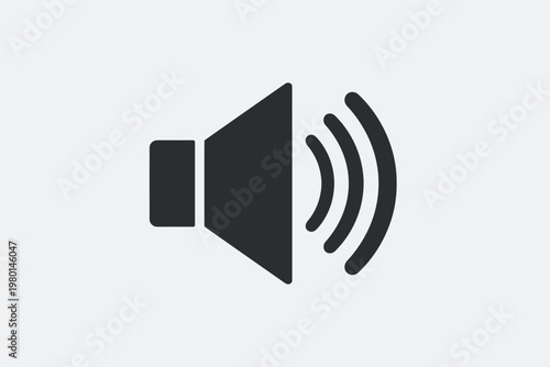 Volume On Icon Solid Glyph Series Simple Flat Vector Illustration for User Interface Design, Multimedia Applications, and Audio Controls. Black Speaker Symbol with Sound Waves on White.