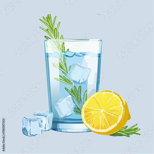 Infused Water mit Kräutern und Zitrone im Glas
