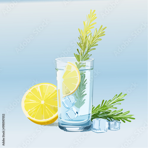 Infused Water mit Kräutern und Zitrone im Glas