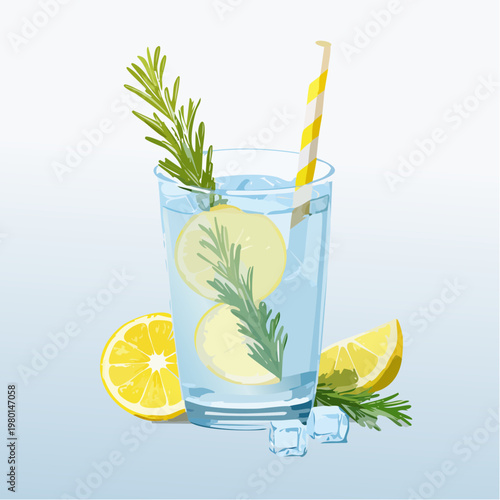 Infused Water mit Kräutern und Zitrone im Glas