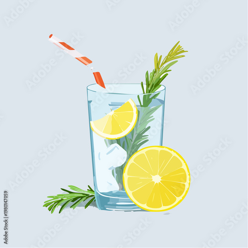 Infused Water mit Kräutern und Zitrone im Glas