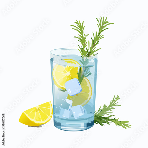 Infused Water mit Kräutern und Zitrone im Glas