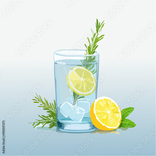 Infused Water mit Kräutern und Zitrone im Glas