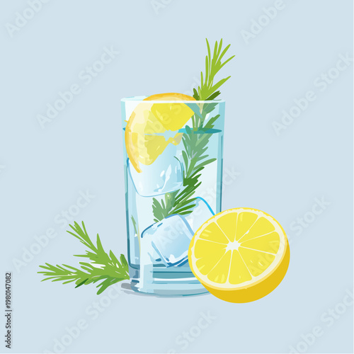 Infused Water mit Kräutern und Zitrone im Glas