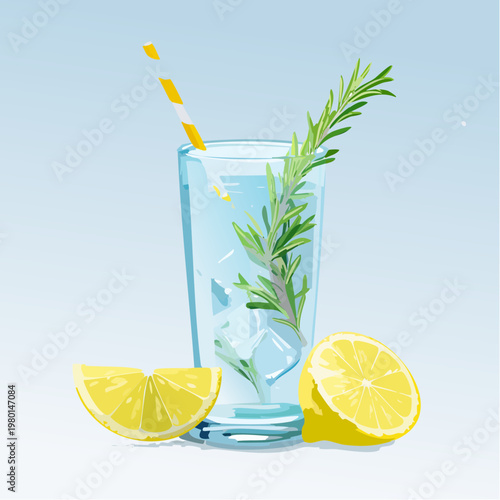 Infused Water mit Kräutern und Zitrone im Glas