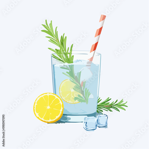 Infused Water mit Kräutern und Zitrone im Glas