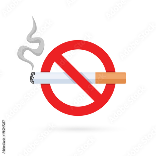 No smoking vector sign. Prohibitory sign. Cigarette with smoke. Isolated on white background