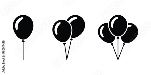 Party balloon icons, vector illustration set of decorative balloon bunches for celebration, birthday, wedding, festive events, and party decoration design elements isolated on clean background