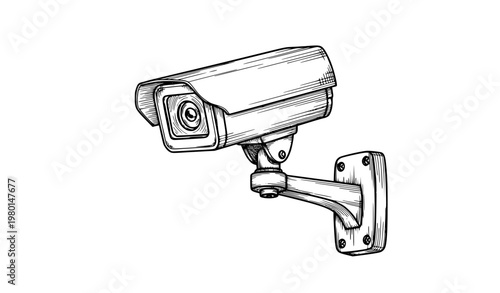 CCTV security camera black line sketch vector illustration isolated on white background for surveillance concept