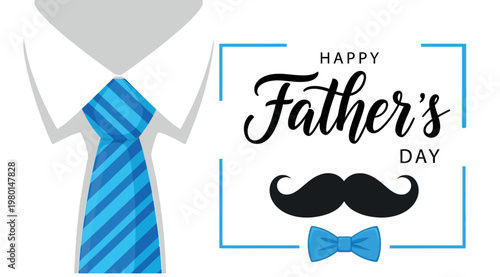 Happy father's day greeting card with tie mustache and bowtie illustration
