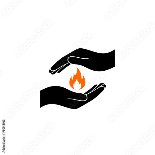 Hands holding flame balance energy concept icon black and white