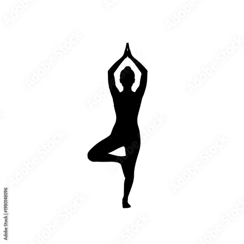 Woman in yoga tree pose silhouette balance icon black and white