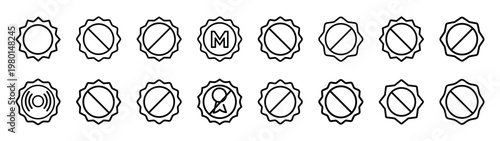 broadcast badge minimalist black outline vector illustration icon set collection.