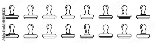 certified stamp minimalist black outline vector illustration icon set collection.