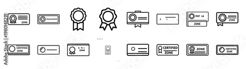 certified zone minimalist black outline vector illustration icon set collection.