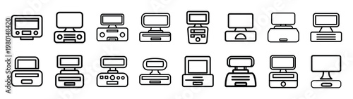 cyber zone minimalist black outline vector illustration icon set collection.