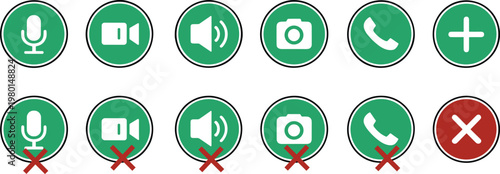 Communication Icons Microphone Video Call Speaker Camera Phone Plus Minus