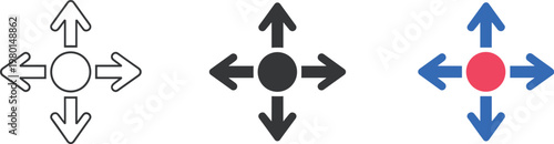 Four Way Directional Arrow Icons With Center Circle