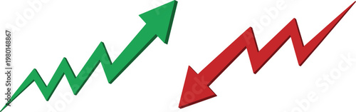 Green upward and red downward trend arrows vector illustration