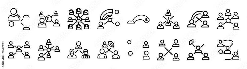 Fototapeta premium interaction network minimalist black outline vector illustration icon set collection.