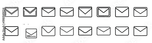 inbox zone minimalist black outline vector illustration icon set collection.