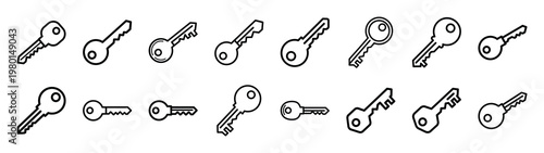 key badge minimalist black outline vector illustration icon set collection.