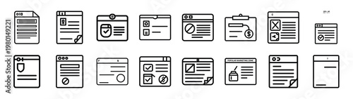 marketing zone minimalist black outline vector illustration icon set collection.
