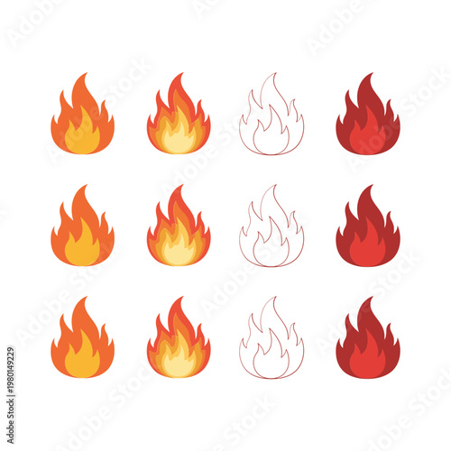 Fire element collection with small flame variations for Pentecost crafts, holiday candles, safety awareness posts, youth group lessons and activities