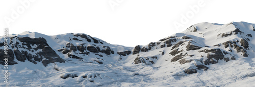 Fotografía Snow-Covered Alpine Mountain Ridge Panorama With Rocky Peaks and Glacial Valley