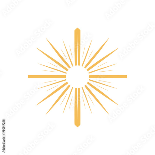 Radiant sunburst light rays icon for summer festival poster, worship service graphics, baptism invitation, sunrise meditation retreat branding materials