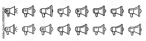 megaphone zone minimalist black outline vector illustration icon set collection.