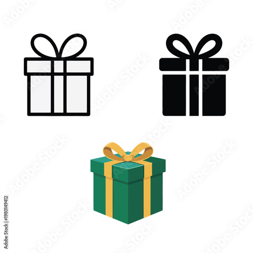 Gift box icons collection, holiday present graphics, Eid gift exchange poster, charity drive branding, celebration packaging elements, clean vector illustration