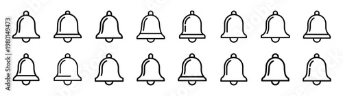 notification bell minimalist black outline vector illustration icon set collection.