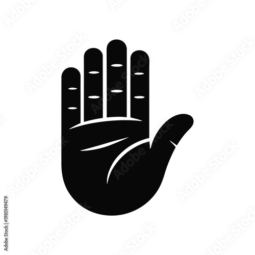 Raised hand stop symbol icon in bold style, safety warning graphic for workplace signage, traffic notice, campaign posters, public education