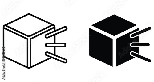 Isometric cube icon set with data lines representing server storage block chain technology digital information processing and network connectivity symbols