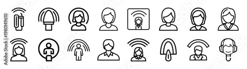 privacy zone minimalist black outline vector illustration icon set collection.