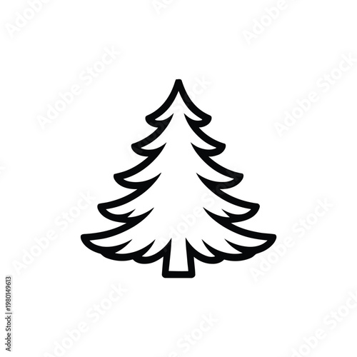 Christmas tree icon, winter holiday graphic, festive season poster, pine silhouette element, greeting card design, seasonal celebration branding, vector illustration