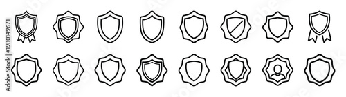 protection badge minimalist black outline vector illustration icon set collection.