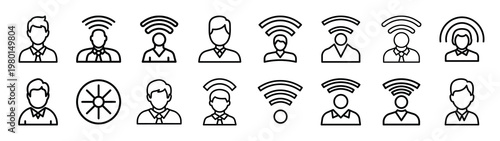 reach network minimalist black outline vector illustration icon set collection.