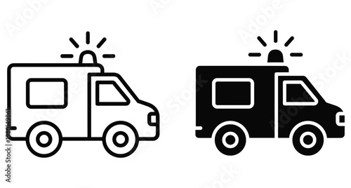 ambulance icon set emergency medical vehicle transport service healthcare hospital rescue siren van outline solid black graphic design element