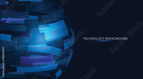 Futuristic global sphere surrounded by dynamic, fluid, luminous lines of technology. They simulate moving data streams lines that trace global connections. Blue and green tones. Technology template