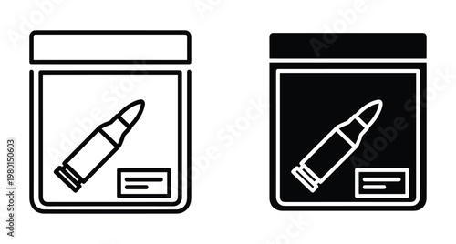 Evidence bag with bullet icon set for crime scene investigation forensic science police law enforcement legal proof and criminal justice