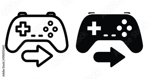 Game controller gamepad icon set with right arrow symbol for next level navigation play button gaming interface design elements