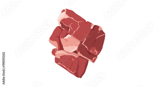 Diced raw beef meat chunks for stew isolated on white