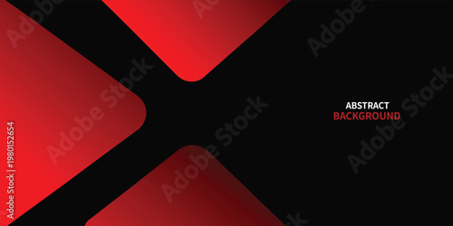 Abstract background with bold red geometric shapes and rounded corners on a solid black backdrop featuring a minimalist composition with sharp angles and smooth color gradients