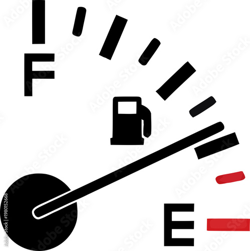 Photos fuel gauge isolated on white background, fuel gauge icon showing low fuel level warning with empty to full indicator, gas pump symbol, automotive dashboard vector illustration