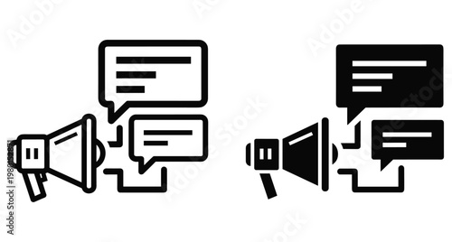 Megaphone icon set with speech bubbles for marketing announcement advertising promotion communication social media digital strategy business campaign broadcast message bullhorn
