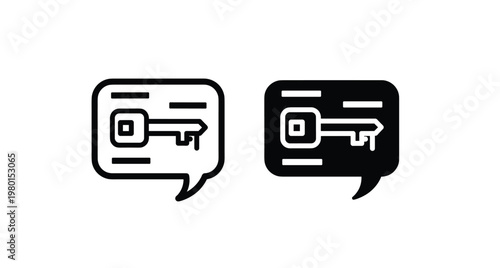 Speech bubble icons with key symbol inside representing secure communication private messaging encryption password protection and digital safety access control