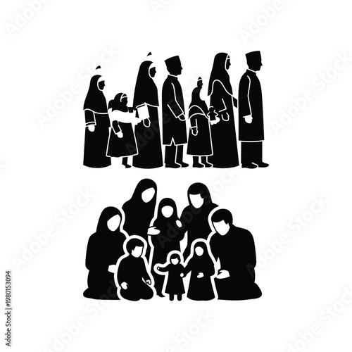 Silhouetted family groups a cultural representation of tradition and unity